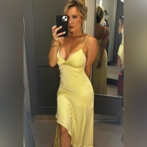 WILD FABLE Women's Sleeveless Satin Asymmetrical Maxi A-Line Dress